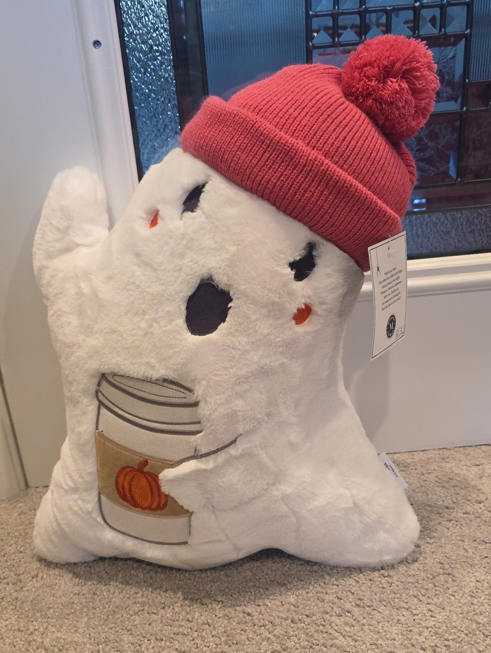 Martha Stewart White Ghost Pillow with Pink Pom Hat